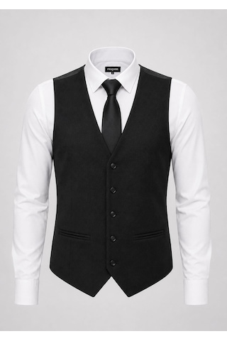 Classics Men Erkek Slim Fit Siyah V Yaka Kruvaze Yelek - 7476