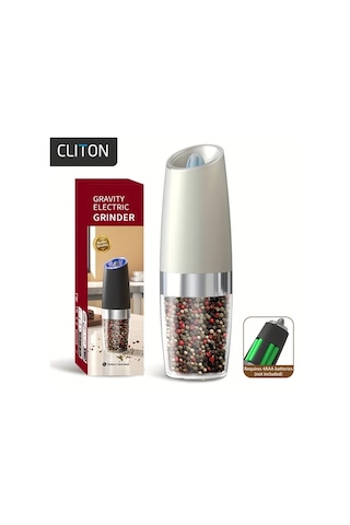 Honeybeeshop 1 Adet 2 Adet Beyaz Plastik Gövdeli Yerçekimi Aktifli Elektrikli Tuz Karabiber Değirmeni Otomatik Öğütme Led Işıklı Ahşap