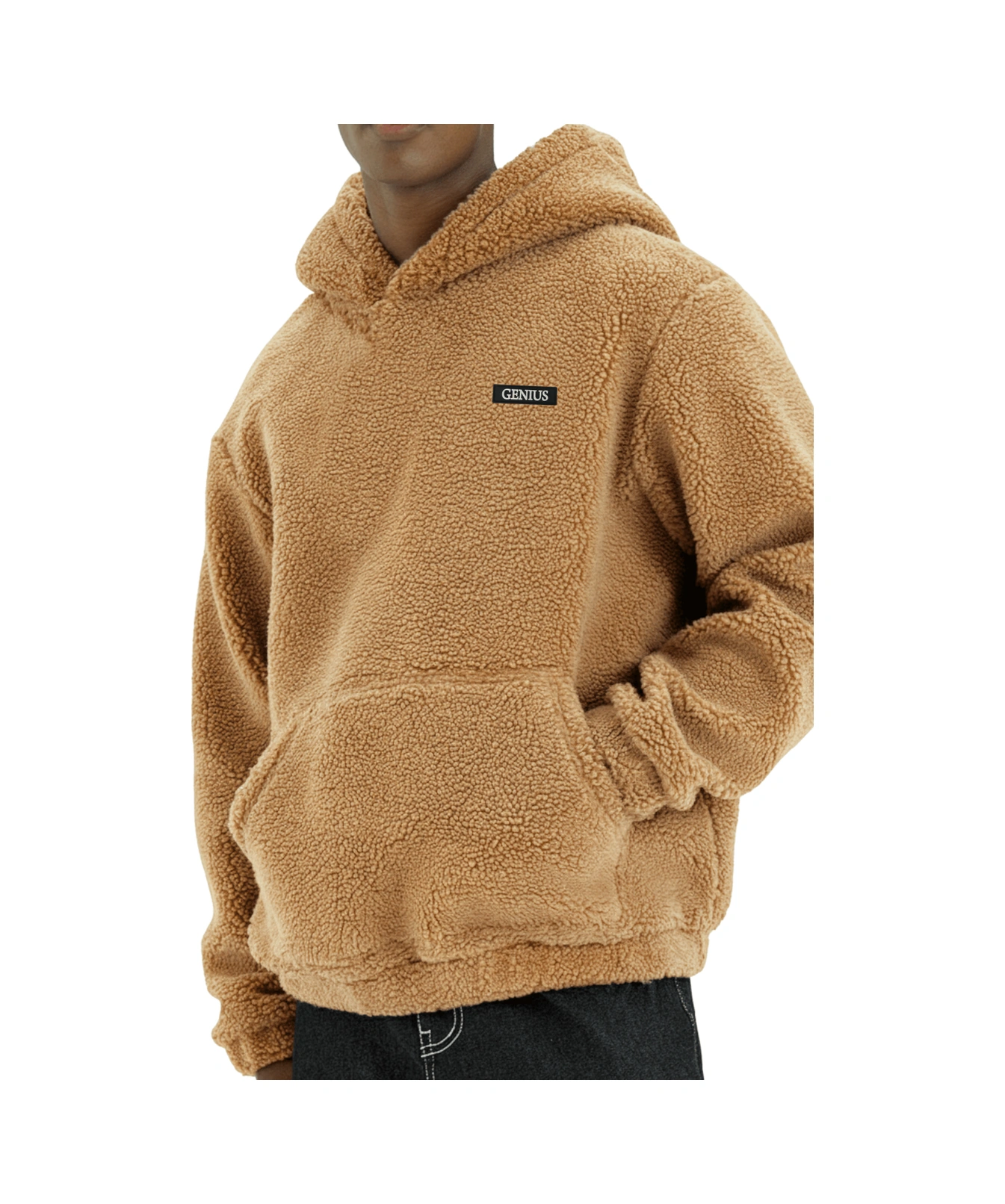 Genius Store Genıus Store Erkek Kapüşonlu Polar Sherpa Kuzu Kumaş İçi Şardonlu Kapüşonlu Sweatshırt Sherpa-kap Bej