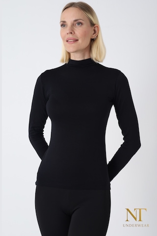 Nt Underwear Kadın Bambu Balıkçı Yaka Uzun Kol Body Hafif, Rahat Ve Şık Siyah