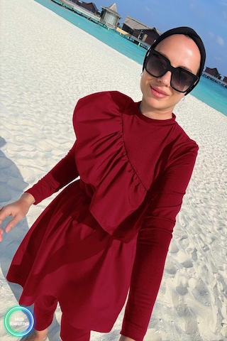 Kahijab Fırfır Detay Tesettür Mayo - Bordo Bordo
