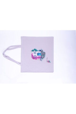 Özel Tasarım Handmade Bez Çanta Açık Gri Ve Beyaz, Pembe