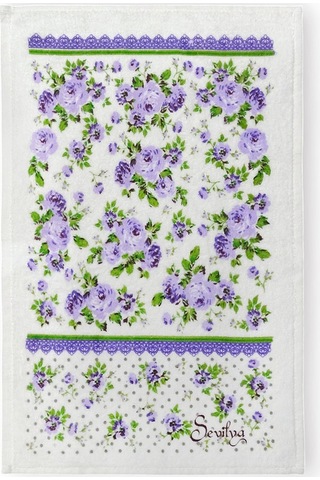 2li Paket Baskılı Beyaz Mutfak Havlusu Modeli Lila Güller