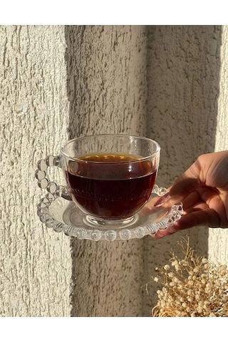 Çeyizci Çarşı 12 Parça Incili Boncuklu Nescafe Ve Çay Fincanı Takımı Şeffaf