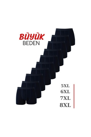 Terrien Erkek Lacivert Büyük Beden Boxer Pamuklu Likralı 10'lu Paket Casual Tarz Giyim Ürünleri Esnek Kumaş