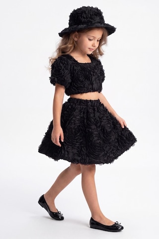 Mnk Baby & Kids Rosemu Kız Çocuk Şapkalı Takım M00819 Siyah