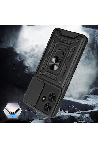 Tecno Spark Go 2 Kılıf Sürgülü Tank Zırh Yüzüklü Mıknatıslı Standlı Kapak S-vega Mavi