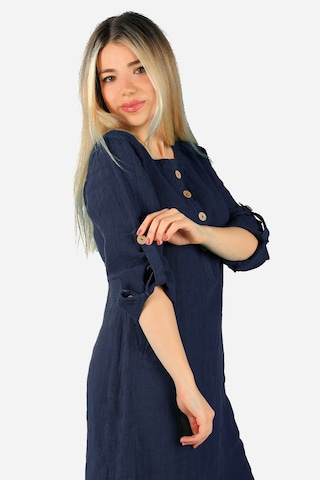 Keten Midi Elbise Lacivert