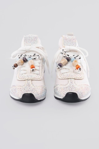 Mubiano Kadın Sneaker Düz Taban Taşlı Boncuk Detaylı Streç Spor Ayakkabı Zyra Beyaz Beyaz