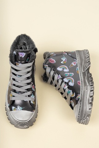 Gimer - Içi Tüylü Yandan Fermuarlı Platin Çocuk Bot - Cmr1609Fpg Platin