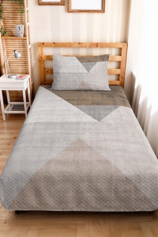 Gri Geometrik Modern Genç Odası Tek Kişilik Pike Takımı-antrasit Bej 160x220cm Kapitone Yatak Örtüsü Mat Ada Kabuğu