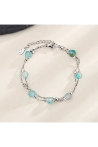 925 Ayar Gümüş Mavi Kristal Taşlarla Süslü Bileklik