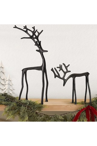 Moveevo Büyük Boy Siyah Asevi Eliflik Heykeli - Modern Metal Dekoratif Noel Figürü, Ev Ofis Mutfak Odası Süs Eşyası