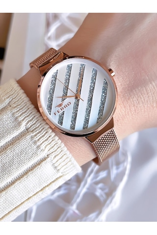 Ferro Hasır Kordonlu Rose Gold Kararmaz Renk Atmaz 3 Atm Özel Tasarım Kadın Kol Saat Bf21153cwt-c