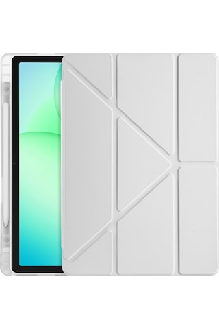 Galaxy Uyumlu Tab A11 Plus Kılıf Mkst Tri Folding Kalem Bölmeli Standlı Kılıf - Siyah Tablet Kılıfı