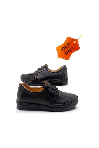 Magıc Shoes Kadın Lastik Bağçıklı Tamamen Hakiki Deri Comfort Tam Ortopedik Anne Ayakkabısı Siyah-lastik