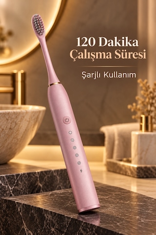 Pembe Şarjlı Elektrikli Diş Fırçası 6 Modlu Tkndy-bsva4969