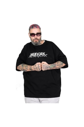 Cusseli Büyük Beden Unisex Bisiklet Yaka Tshirt New York 26204 Sıyah Siyah