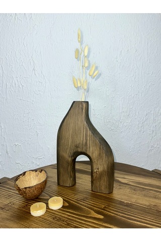 O&a Wood Doğal Ahşap Dekoratif Biblo Vazo Ceviz