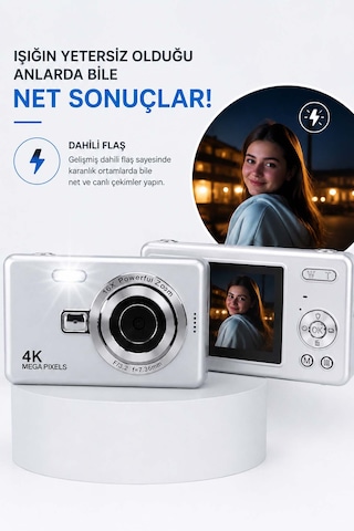 Taşınabilir Kompakt Kamera - 16x Dijital Zoom & Dahili Flaş Beyaz
