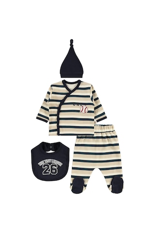 Civil Baby Çizgi Empirmeli Zıbın Takımları - Bej Açık Vizon