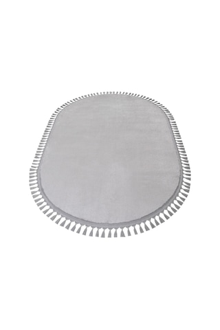 Comfort Oval Overloklu Peluş Halı Gri Gri Ponpon Saçaklı Oval