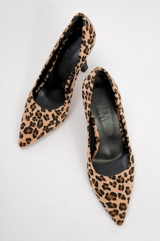 Luvishoes Luvi Shoes Forest Siyah Sarı Desenli Kadın Topuklu Ayakkabı Siyah - Sarı