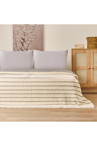 Evidea Soft Serena Çift Kişilik Yatak Örtüsü - Ekru / Antrasit - 230x250 Cm Ekru / Antrasit