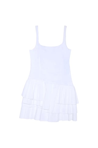Olla Collection Kesik Detaylı Pileli Asimetrik Mini Elbise Beyaz Beyaz
