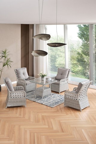 Duru 4 Kişilik Rattan Bahçe Balkon Mutfak Masa Takımı Gri