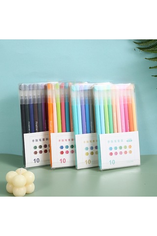 Youmex 10 Renkli Morandi Tonlu Kalem Seti - 0.4mm Fiber Uçlu, Macaron Desenli Defter Kalemleri