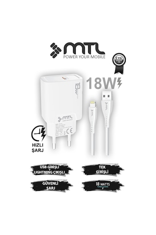 18w Qc 3.0 Destekli Hızlı Usb Adaptör + Lightning Apple Uyumlu iPhone Usb Kablo Hızlı Şarj Seti Mt1313
