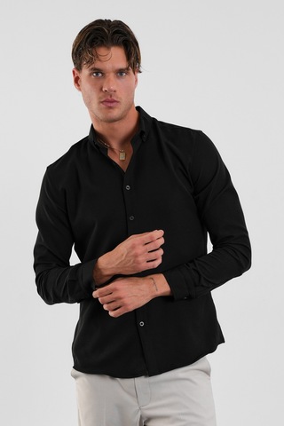 Redline Flex Slim Fit Yumuşak Kolay Ütü Nefes Alan Erkek Gömlek Siyah