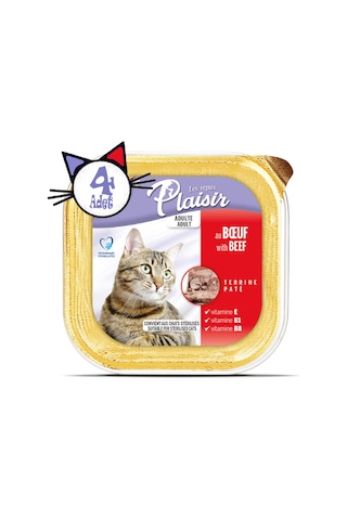 Plaisir Sığır Etli Pate Yetişkin Yaş Kedi Maması 4 x 100 G