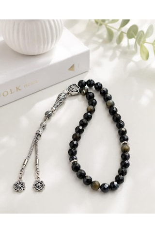 Gold Obsidyen Tesbih Premium Kalite 8 Mm Parlak Faset Kesim Tesbih Şık Tasarım Siyah