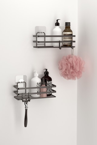Teknotel ST281H Yapışkanlı Kancalı Banyo Rafı 2 Adet Mat Siyah