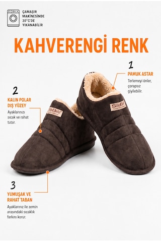 Stwenn Unisex Şık Kışlık Ev Terliği İçi Peluş Sıcak Tutan Kapalı Panduf Yumuşak Tabanlı Hafif Rahat Ev Botu Kahverengi