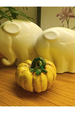 Büyük Boy El Boyaması Sarı Kabak Biblo-dekoratif Ev Ürünü-rustik Hasat Kabak Figürü 10 Cm Sarı
