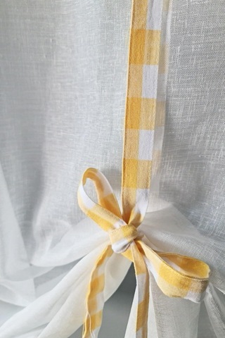 Naturel Potlu Ekose Tül Perde Retro Sarı