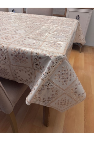 Valerium Elyaflı Pvc Muşamba Desenli Silinebilir Sıvı Geçirmez Masa Örtüsü Ekru
