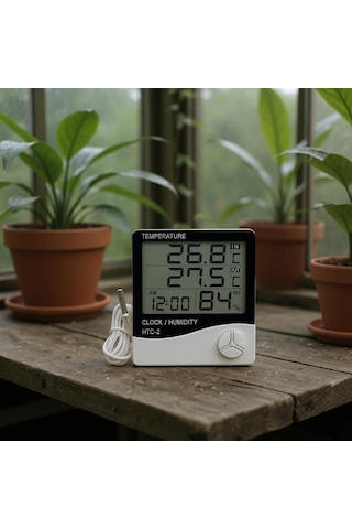 Lexroo Htc-2 Dijital Termometre Sıcaklık Ve Nem Ölçer Higrometre Masa Alarm