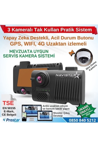 3 Kameralı Monitör Çıkışlı 4g Gps Wıfı Acil Durum Butonu Dahil Pratik Montaj Kamera Seti