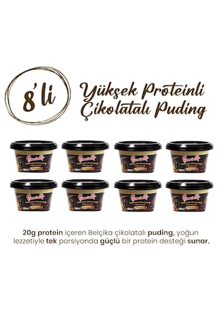 8'li Yüksek Proteinli Belçika Çikolatalı Puding 20g Protein Tek Porsiyon