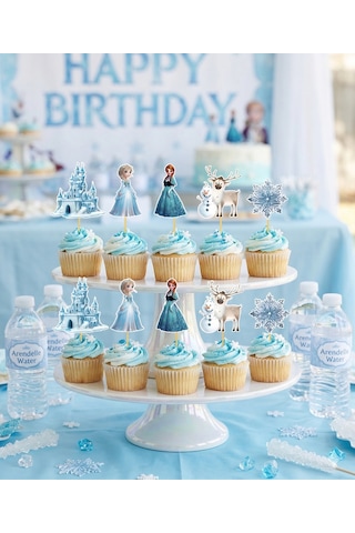 Frozen Temalı Pasta Kürdan Seti 10'lu Doğum Günü Cupcake Süsleme Dekoru