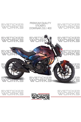 Bajaj Dominar Kaplama 250 / 400 Sticker Kırmızı Ve Mavi Şimşek Design Motor Kaplama Modeli Hazır Kit Tüm Modeller Uyumlu