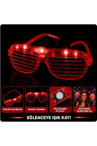 Led Işıklı Panjur Parti Gözlüğü Kırmızı Renk Shutter Gözlük Diğer