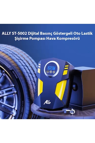 Ally St-5002 Dijital Basınç Göstergeli Oto Lastik Şişirme Pompası Hava Kompresörü