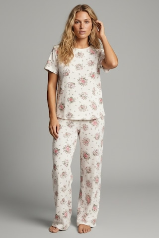 Siyah İnci Bisiklet Yaka Yumuşak Tuşe Yazlık Fitilli Pamuklu Örme Pijama Takım 7995 Pembe Büyük Çiçek