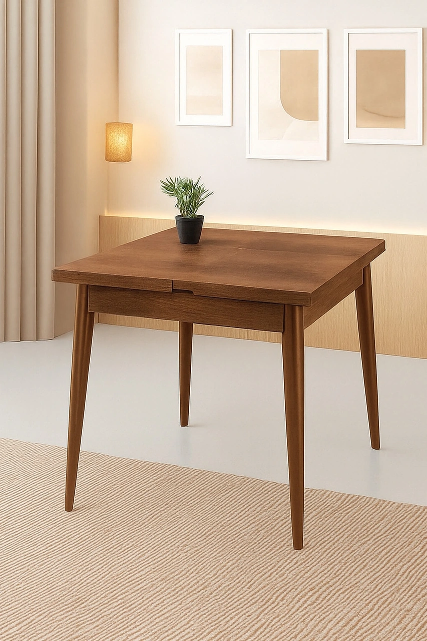 Yanlardan Açılır Büyüyen Yemek Masası Ceviz 75 x 80 CM Sadece Masa