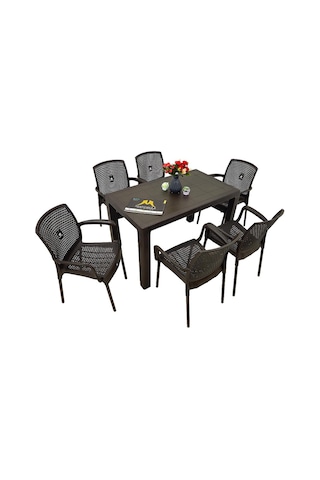 Mandella Elit 70x120 6 Kişilik Defne Koltuk Masa Takımı Eko Kahve